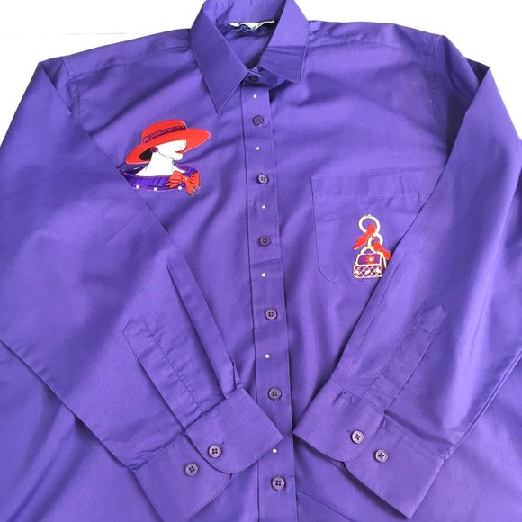 Las Olas Purple Red Hat Society LS Button Down Shirt - Picture 6 of 12